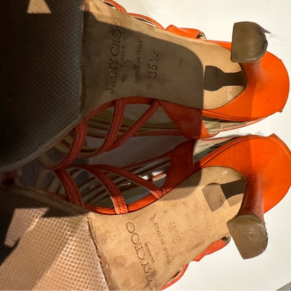 Jimmy Choo, size 5.5, used, good condition, orange leather, high heel - Picture 8 of 11